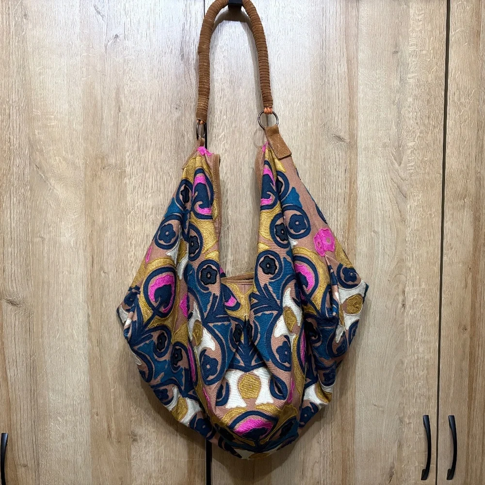 Free People Hypnotized Boho Slouchy Hobo Tote- Jewel Tone EUC - Picture 3 of 13